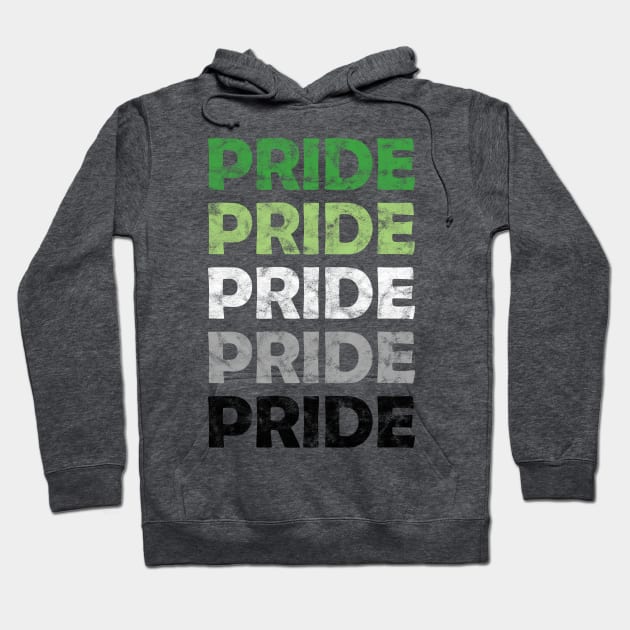 Aromantic Pride Flag Colors Repeating Text Design Hoodie by bumblefuzzies